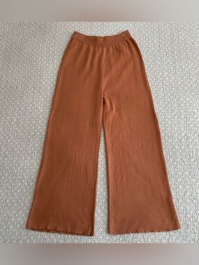Wolfie Australia Wide Leg Knit Pants 100% Cotton Pull On Rust Brown Size M